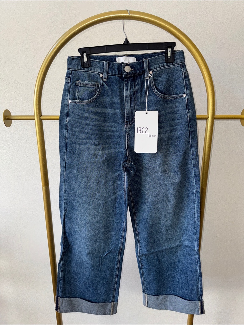 1822 Denim Medium-Dark Blue Cropped Straight Jeans